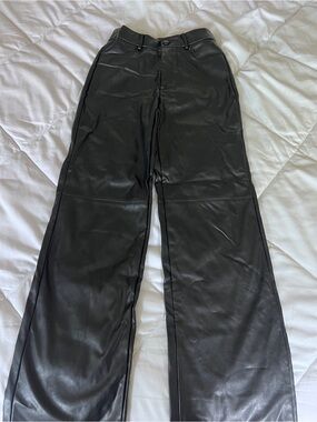 SHEIN Black Faux Leather Pants with Elastic Waist